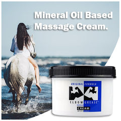 Elbow Grease Original Massage Cream in use demonstrates versatile, unscented relief for muscles and joints