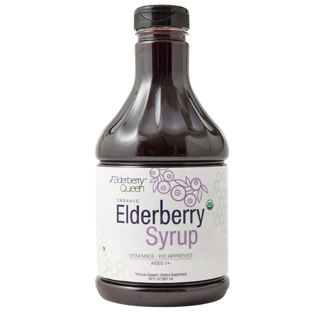 Elderberry Queen Organic Syrup bottle ready for daily immune support.