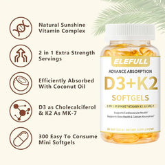 Elefull coconut oil aiding absorption of D3 and K2 in softgel