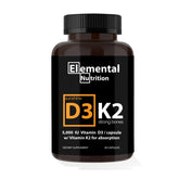 Elemental Nutrition K2D3 bottle featuring easy-to-swallow capsules for bone support.