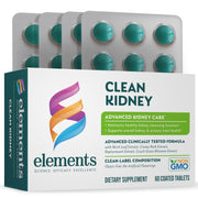 Elements Clean Kidney bottle label shows 60 tablets for daily kidney support.