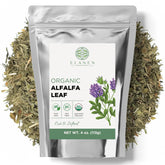 Elanen Naturals alfalfa leaf tea packaging with resealable BPA-free lid.
