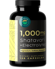 Eleva Nutrition Shatavari organic powder capsules in a bottle highlighting hydration support.