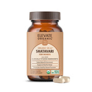 Elevate Organic SRI-81 Shatavari capsules bottle for women's wellness support.