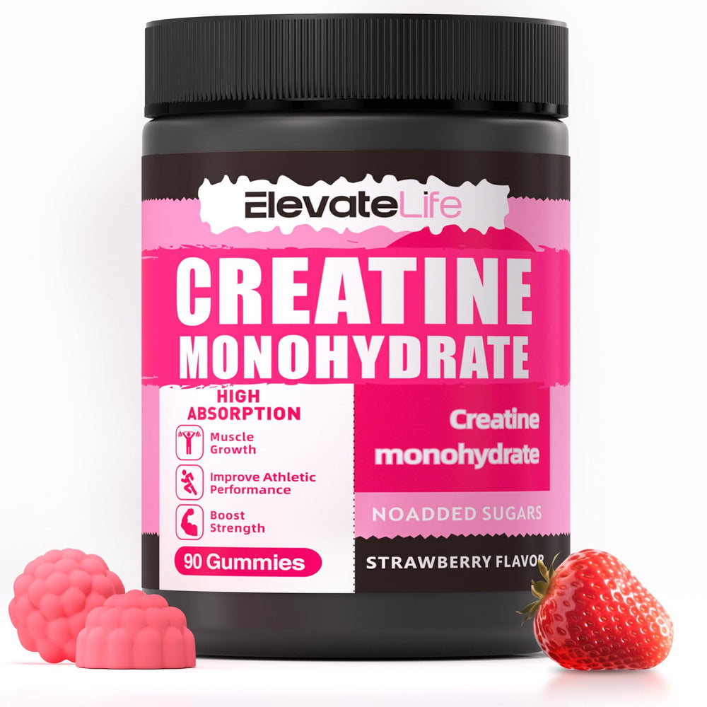ElevateLife Creatine Monohydrate Gummies bottle for convenient workout chewables.