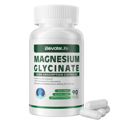 ElevateLife Magnesium Glycinate capsules close-up highlighting vegetarian capsules and gentle digestion