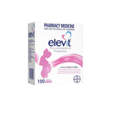 Elevit tab with iodine bottle highlights prenatal nutrition support for conception and pregnancy.