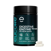 ELICORE Digestive Enzyme Pro Blend bottle supports protein, fat, and carb digestion.