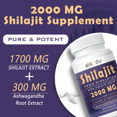 Elikadur Shilajit Ashwagandha capsules illustrate herbal balance and vitality.