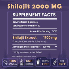 Elikadur Shilajit capsules pack label closeup, highlighting purity and potency.