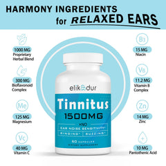 Elikadur Tinnitus bioflavonoid complex label highlighting antioxidant support for ear health.