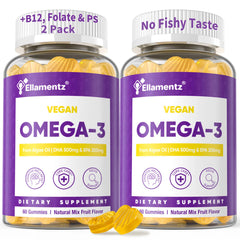 ELLAMENTZ Vegan Omega-3 Gummies bottle front for daily brain and immune support.