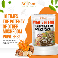 Ellie's Best balance mushroom powder label closeup highlighting organic blend and purity for daily use