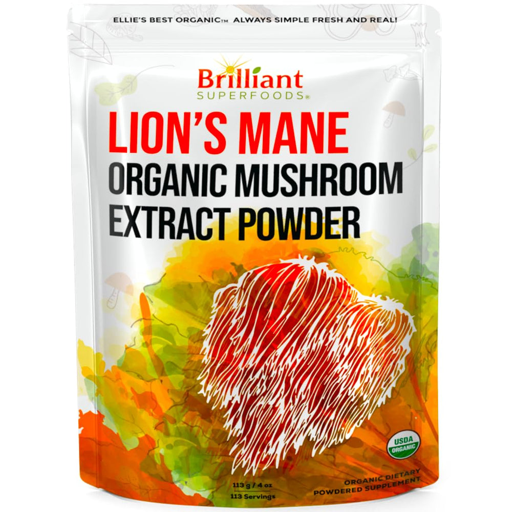 Ellie's Best Lions Mane extract powder bottle showing high potency 11:1 ratio.