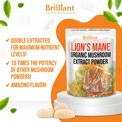 Ellie's Best Lions Mane powder poured into glass for a rich beverage.