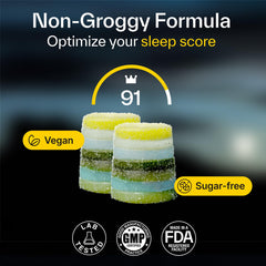 Packaging close-up of Elo Health Non-Groggy Sleep Gummies label for clarity.