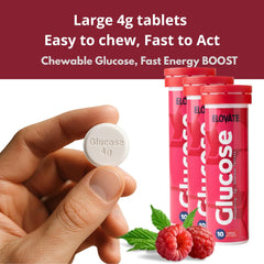 ELOVATE tube packaging shown for portable glucose on the go