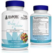 ELVPOTEC 15 Day Cleanse bottle with capsules for daily digestive support.