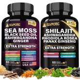 ELVPOTEC Shilajit and Sea Moss Bundle bottle showing 90 capsules for daily wellness