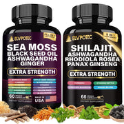 ELVPOTEC Shilajit and Sea Moss Bundle bottle showing 90 capsules for daily wellness