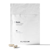 ELY-SIUM Basis NAD+ bottle front view highlighting NR 250mg and PT 50mg for energy
