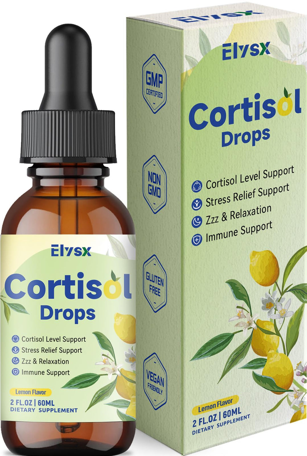 Elysx Cortisol Drops bottle front view for daily calm support.