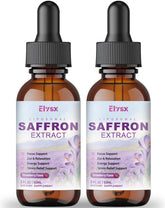 Elysx liposomal saffron bottle pour showing premium drop formulation for daily calm and focus