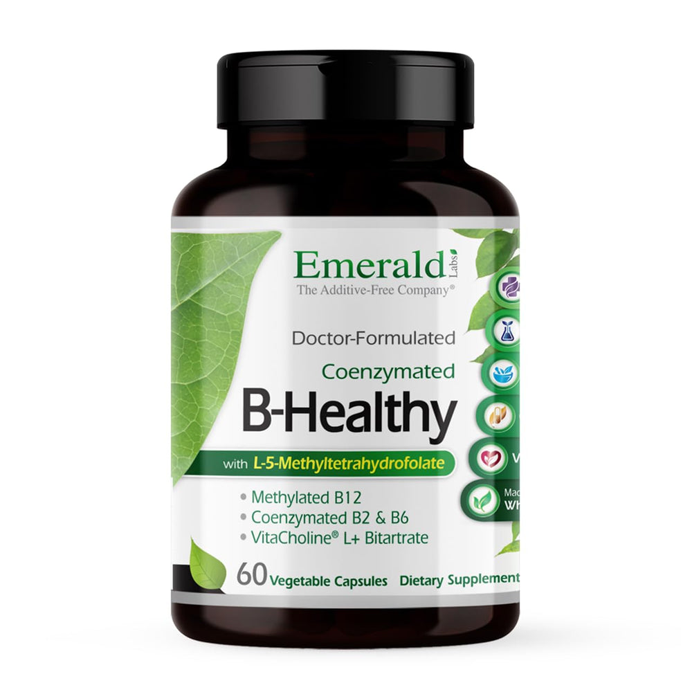 Emerald Labs B-Healthy bottle front view for vegan B complex support.