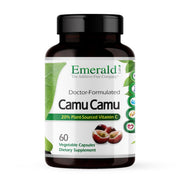 Emerald Labs Camu Camu bottle front with daily immunity support messaging.