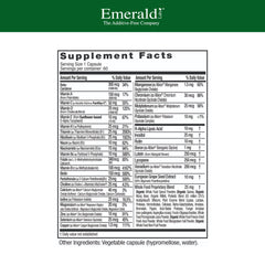 Emerald Labs Complete 1-Daily Multi bottle back highlights nutrient details and usage guidance.