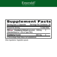 Emerald Labs Cranberry Extract bottle cap highlighting additive-free formulation