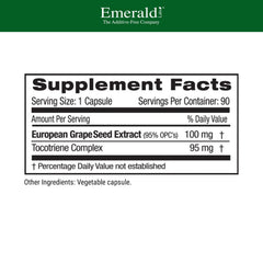 Emerald Labs grape seed extract label showing a clean, allergen-friendly formula