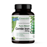 Emerald Labs Gentle Iron 25mg bottle with easy-to-swallow ferrous bisglycinate pills for energy support