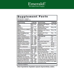 Emerald Labs Men's 1 Daily Multi capsules close-up showing additive-free formulation.