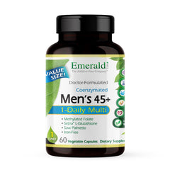 Emerald Labs Men's 45+ 1-Daily Multi bottle on a clean surface, supporting daily immune and bone health.