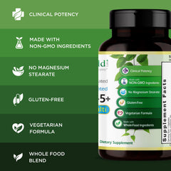 Pour shot of Emerald Labs Men's 45+ 1-Daily Multi for easy morning dosing.