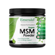 Emerald Labs MSM powder bottle highlighting a high-dose daily serving for joint support