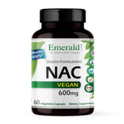 Emerald Labs NAC 600mg bottle front shows vegan capsules for daily antioxidant support.