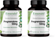 Emerald Labs Pregnenolone 50mg bottle on counter highlighting brain health support.