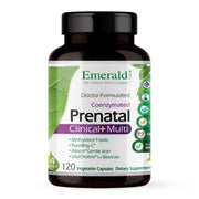 Emerald Labs Prenatal Multi bottle front shows essential nutrients for mom and baby