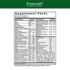 Closeup of Emerald Labs Prenatal Multi capsules highlighting plant-based capsules