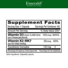Emerald Labs vegetarian capsules highlighting gluten-free and additive-free formulation.