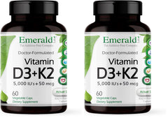 Emerald Labs Vitamin D3+K2 bottle label highlighting 5000 IU for bone support