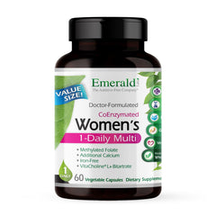 Emerald Labs Women's 1-Daily Multi bottle with capsules supports daily immune and bone health.