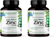 Emerald Labs Zinc 25mg bottle front signals vegan, gluten-free immune support