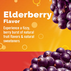 Emergen-C Elderberry bottle with label and packets on the counter