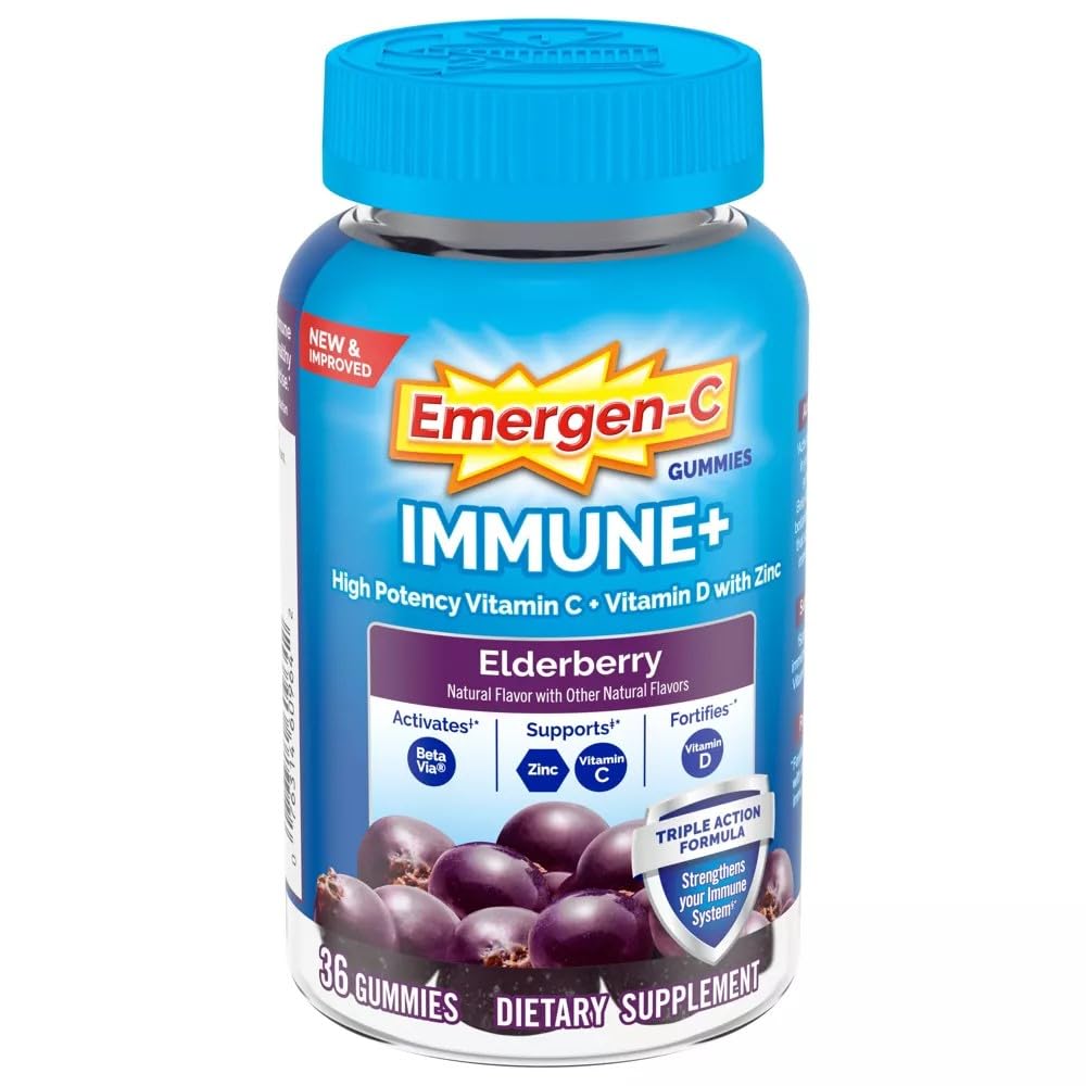 Emergen-C Immune+ Gummies elderberry bottle for convenient daily immune support