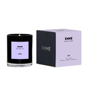 EMME NYC candle in black glass jar delivers clean burn with a bold aroma.