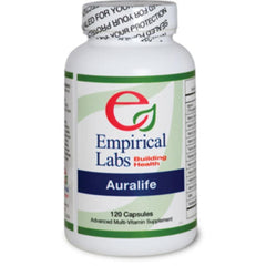 Empirical Labs Auralife bottle; comprehensive vitamin and mineral blend for daily wellness.