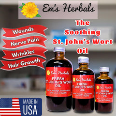 Em's Herbals St. John's Wort Oil on the face for eruptions and clear-looking skin.